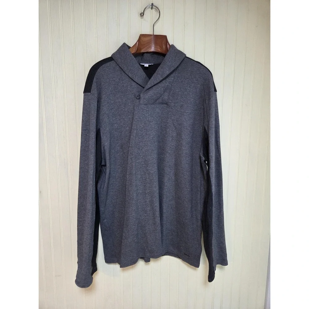 Calvin Klein Sweater Mens 2XL Gray Shawl Collar Button Pullover Knit Lightweight - Picture 2 of 8